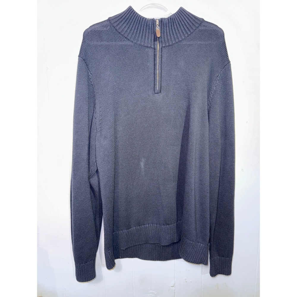 LL Bean Mens XL Regular Navy‎ Blue 100% Cotton Quarter Zip Pullover Sweater